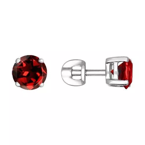 Серьги-пусеты из серебра с гранатами