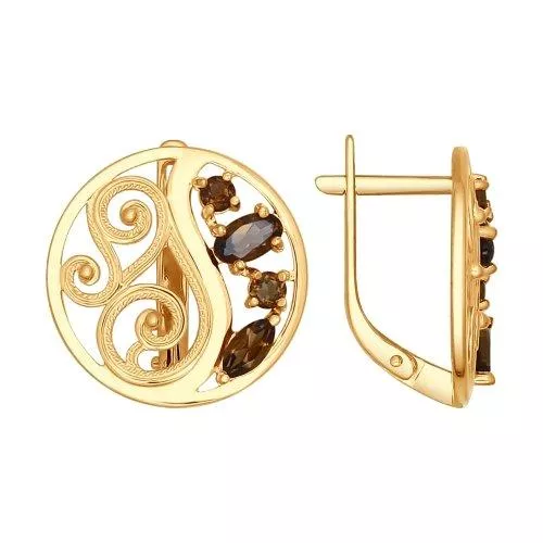 Серьги из золочёного серебра с раухтопазами