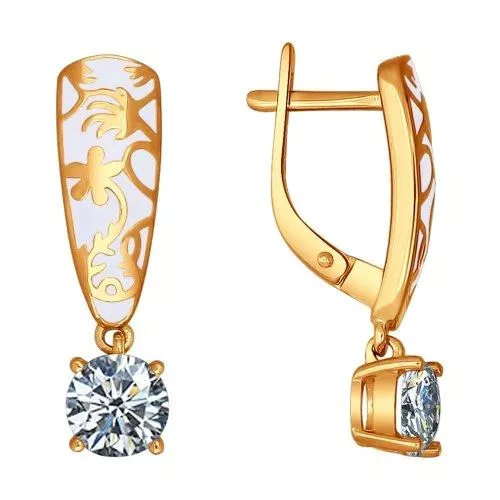 Позолоченные серьги с эмалью и фианитами