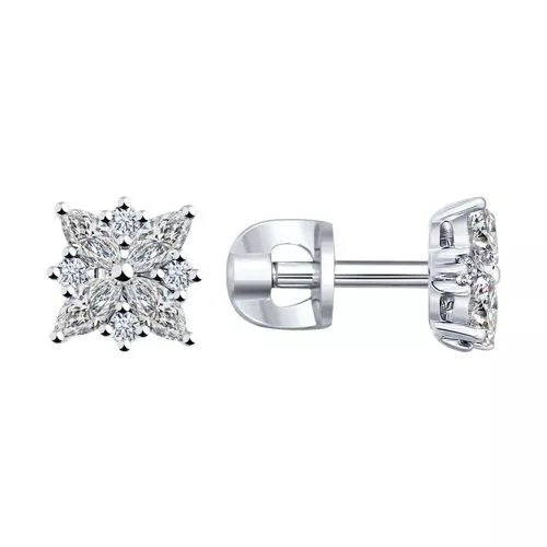 Серьги-пусеты из серебра с фианитами