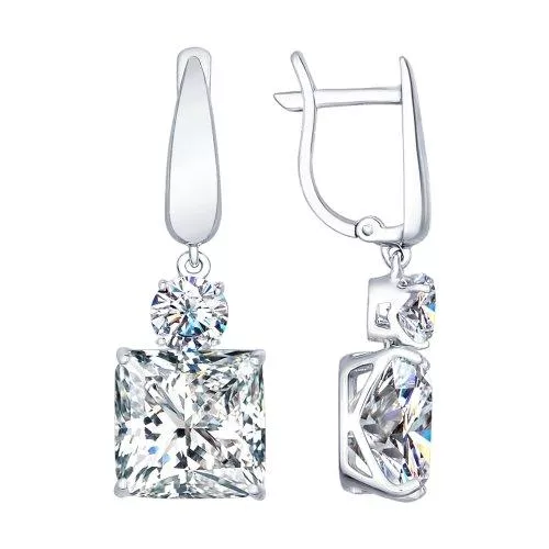 Серьги длинные из серебра с фианитами