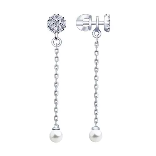 Серьги из серебра с жемчугом и фианитами