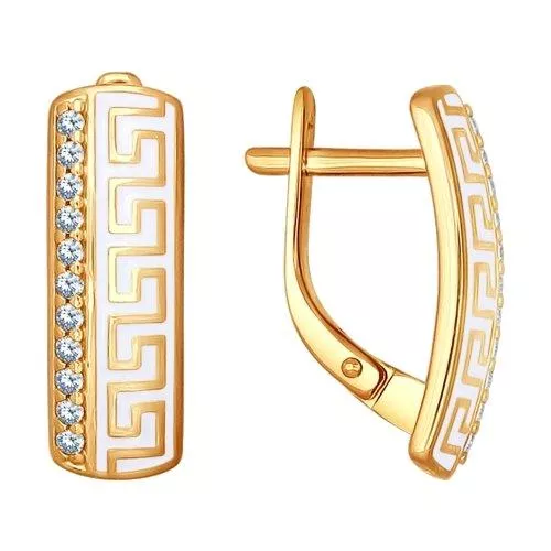 Серьги из золочёного серебра с эмалью с фианитами