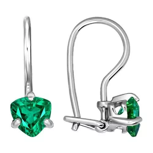Серьги из серебра с зелеными фианитами