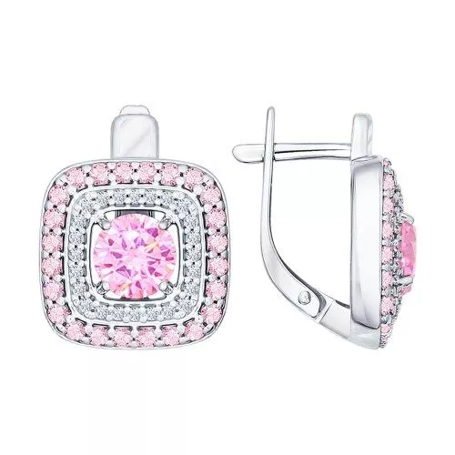 Серьги из серебра с розовыми фианитами
