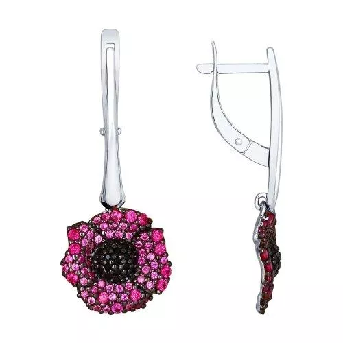 Серьги из серебра с красными и чёрными фианитами