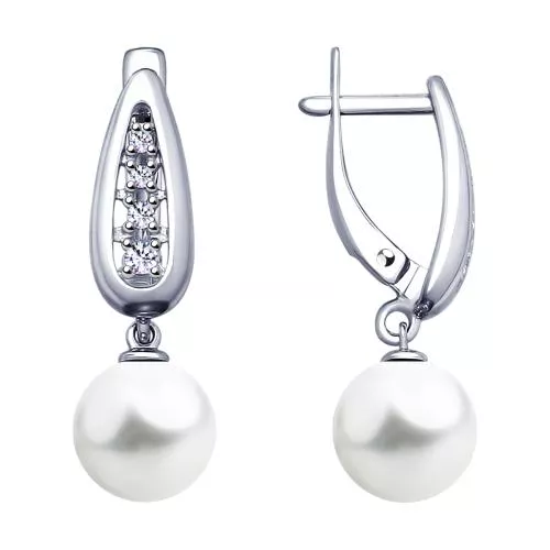 Серьги из серебра с жемчугом Swarovski и фианитами