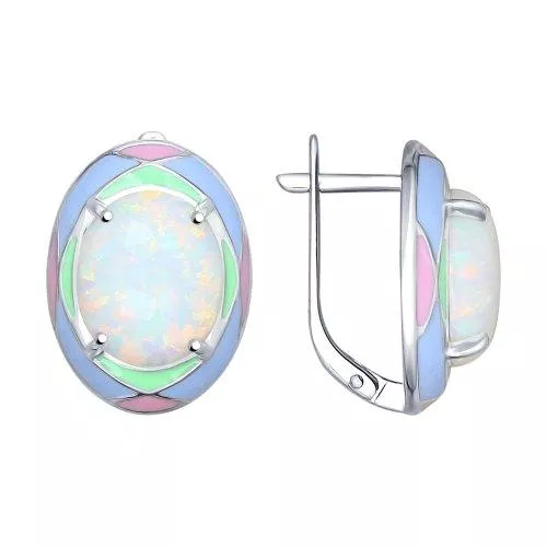 Серьги из серебра с эмалью с опалами