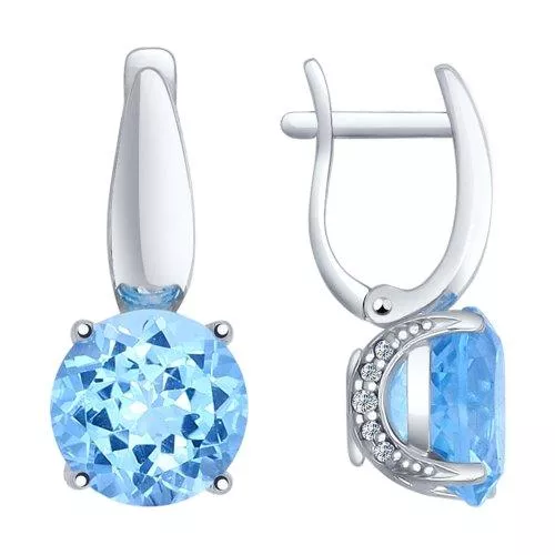 Серьги из серебра с голубыми топазами и фианитами
