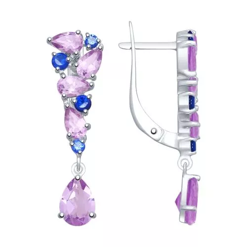 Серьги из серебра с аметистами и фианитами