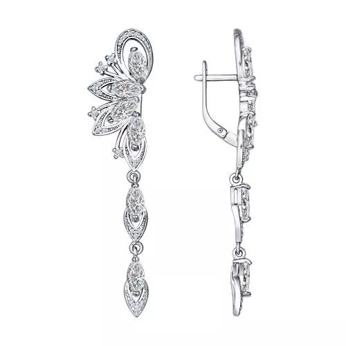 Серьги длинные из серебра с фианитами