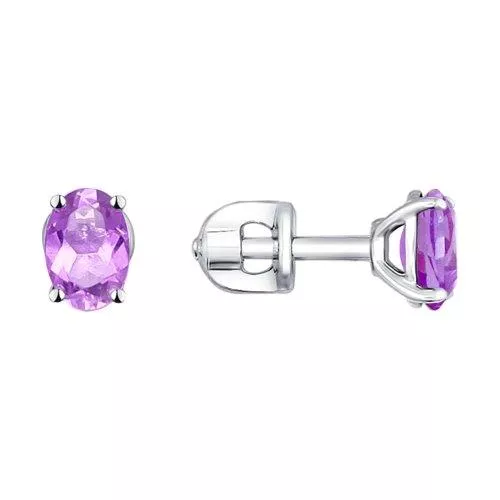 Серьги-пусеты из серебра с аметистами