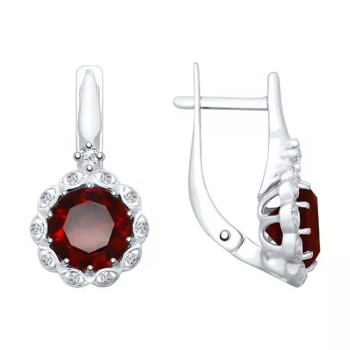 Серьги из серебра с гранатами и фианитами