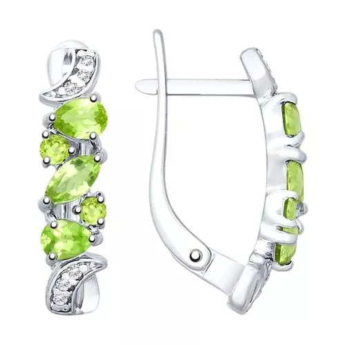 Серьги из серебра с хризолитами и фианитами