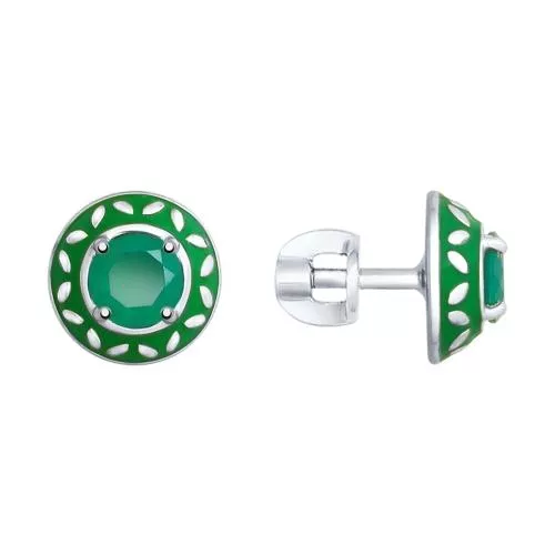 Серьги из серебра с эмалью и агатами