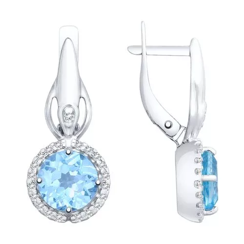 Серьги из серебра с топазами и фианитами