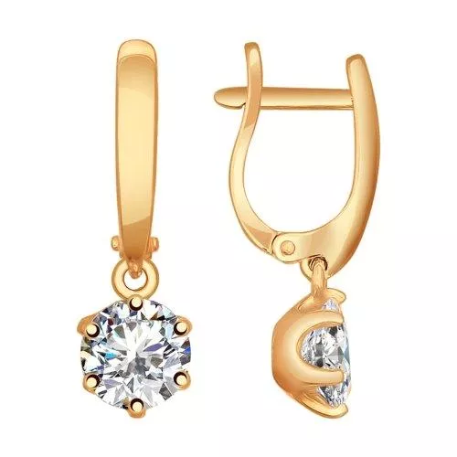 Серьги из золочёного серебра с фианитами