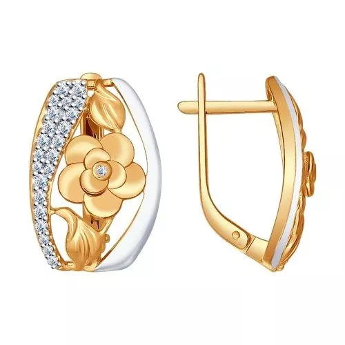 Серьги из золочёного серебра с фианитами