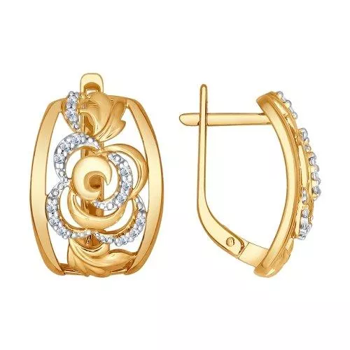 Серьги из золочёного серебра с фианитами