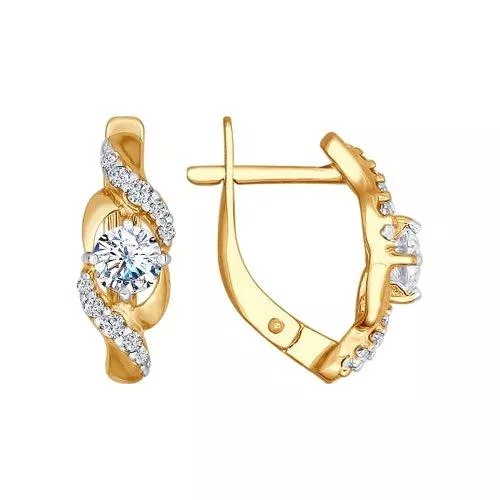 Серьги из золочёного серебра с фианитами