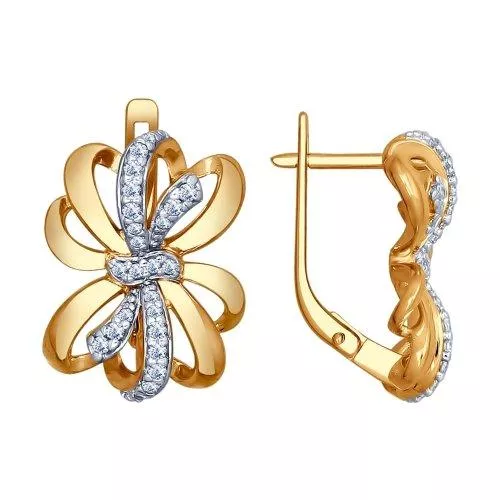 Серьги из золочёного серебра с фианитами