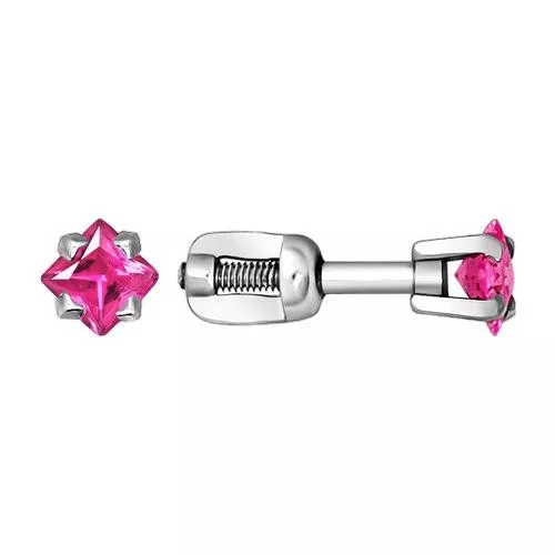 Серьги-пусеты из серебра с розовыми фианитами