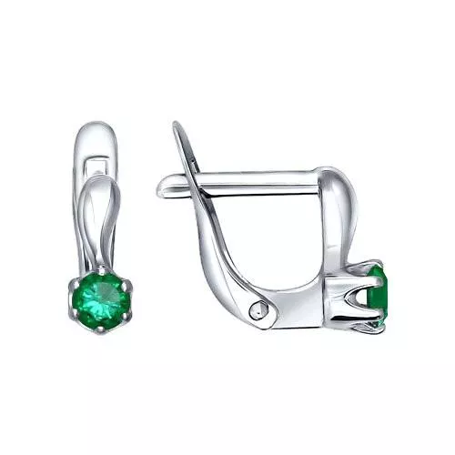 Серьги из серебра с зелеными фианитами