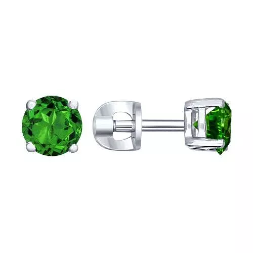 Серебряные пусеты с зелёным фианитом