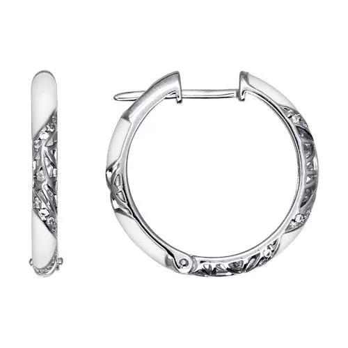 Серьги-кольца с белой эмалью