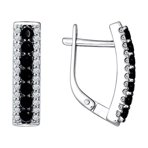 Серьги из серебра с чёрными фианитами