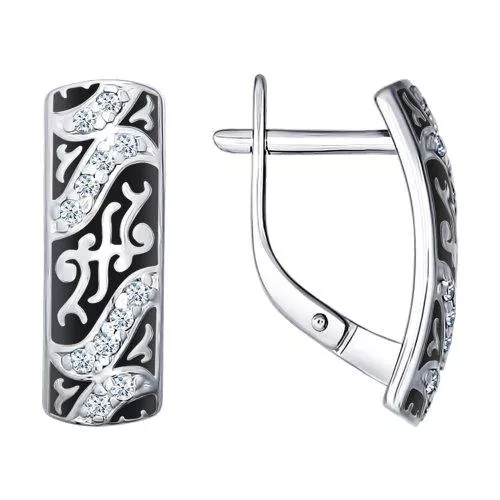 Серьги из серебра с эмалью с фианитами