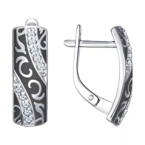 Серьги из серебра с эмалью с фианитами