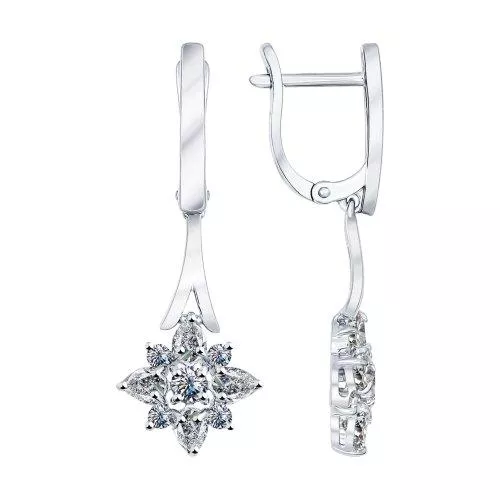 Серьги длинные из серебра с фианитами