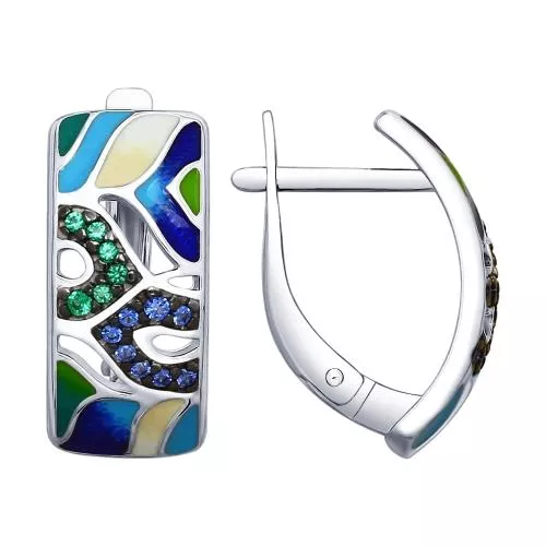 Серьги из серебра с эмалью и фианитами