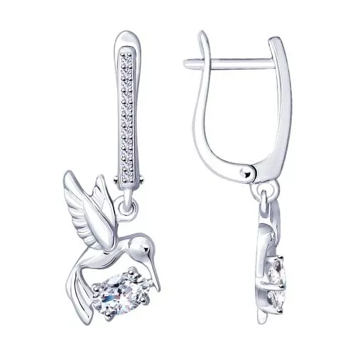 Серьги из серебра «Колибри» с фианитами