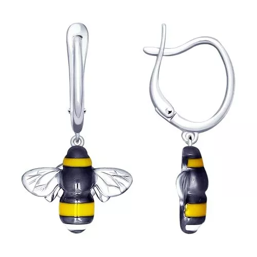 Серьги из серебра с эмалью «Пчёлка»