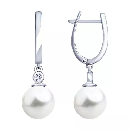 Серьги из серебра с жемчугом и фианитами