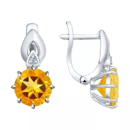 Серьги из серебра с фианитами и цитринами