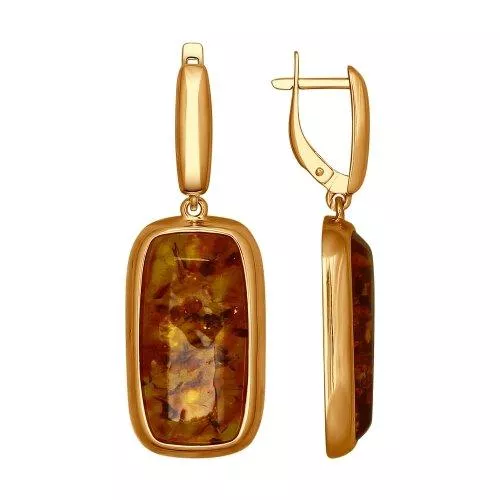 Серьги из золочёного серебра с янтарём (пресс.)