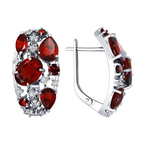 Серьги из серебра с гранатами и фианитами