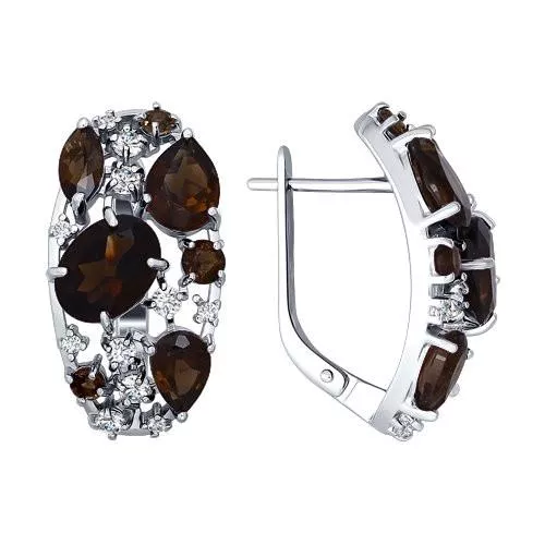 Серьги из серебра с раухтопазами и фианитами