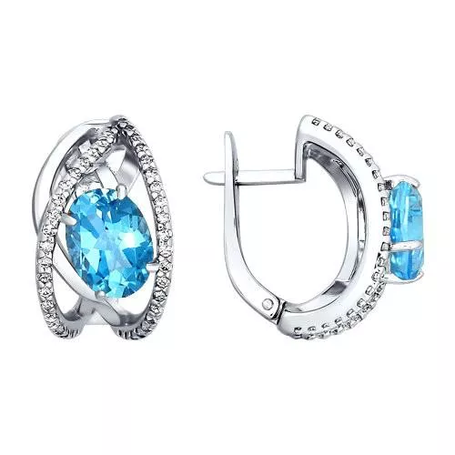 Серьги из серебра с топазами и фианитами