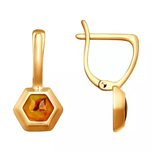 Серьги из золочёного серебра с янтарём