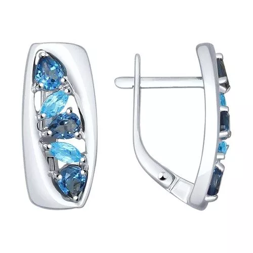 Серьги из серебра с синими топазами