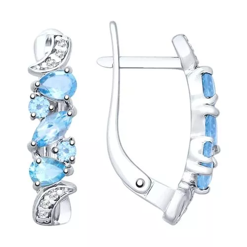 Серьги из серебра с топазами и фианитами