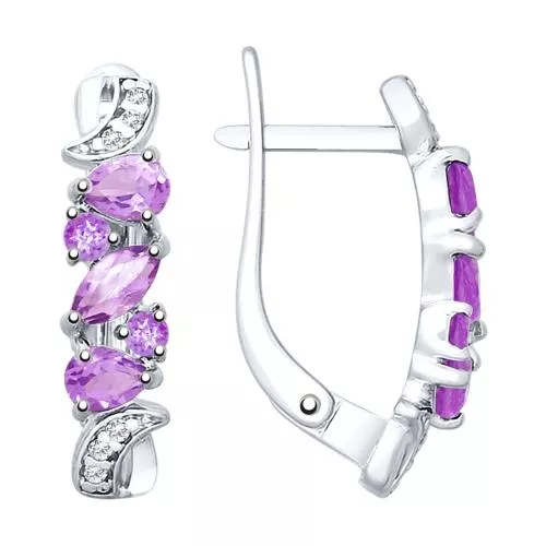 Серьги из серебра с аметистами и фианитами