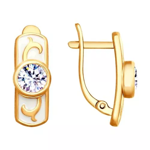 Серьги из золочёного серебра с эмалью и горным хрусталем