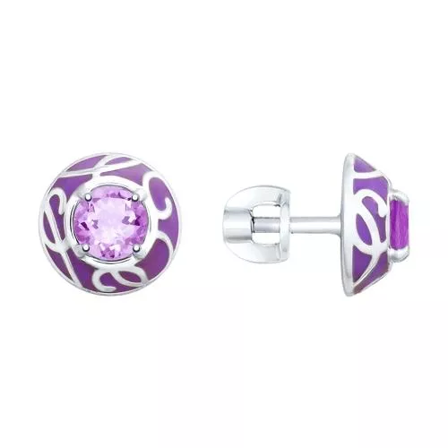 Серьги из серебра с эмалью и аметистами