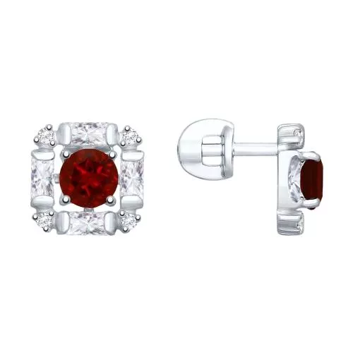 Серьги из серебра с гранатами и фианитами