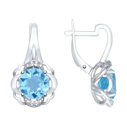 Серьги из серебра с топазами и фианитами